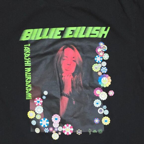Billie Eilish x Takashi Murakami Shirt Medium Black Uniqlo Short Sleeve Tee - Picture 2 of 5